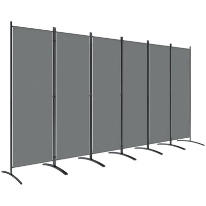 6 Panel Folding Room Divider, 1.7m Privacy Screen with Wide Feet, Portable Freestanding Metal Partition Separator for Office, Living Room, Bedroom, Dining Room, Dark Grey
