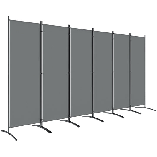 6 Panel Folding Room Divider, 1.7m Privacy Screen with Wide Feet, Portable Freestanding Metal Partition Separator for Office, Living Room, Bedroom, Dining Room, Dark Grey