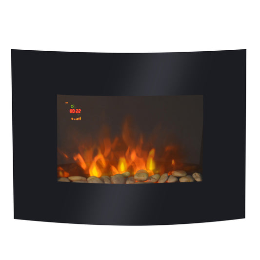 Led Wall Mounted Fireplace Curved Glass Electric Fire Place Fire Place 10 Colour Side Lights Slimline, 900/1800W