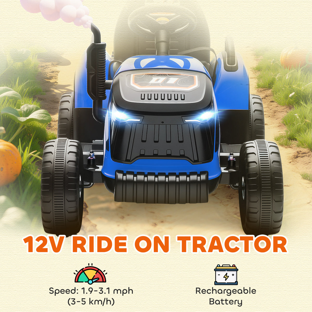 12V Ride on Tractor and Trailer with Remote Control, Music, Shifter, Start-Up Sound, for Kids Ages 3-8 Years