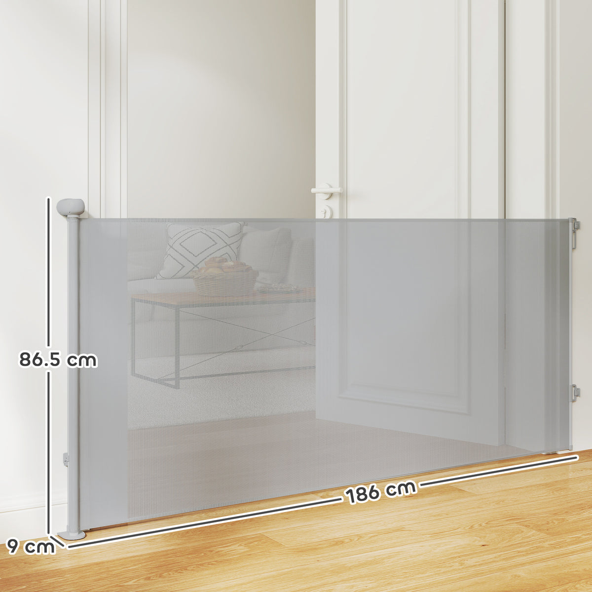 Retractable Stair Gate Extends Up to 180 cm Wide, Dog Gate for Doorways, Stairways, Hallways, Grey