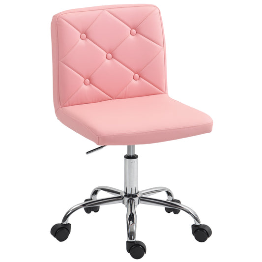 PU Leather Armless Office Chair, Modern Vanity Computer Swivel Chair with Rolling Wheels and Adjustable Height for Home Study, Bedroom