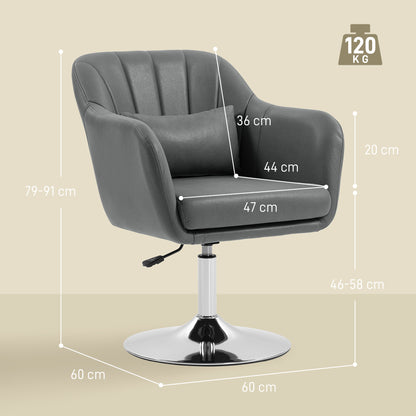 Swivel Accent Chair, Microfiber Cloth Tub Vanity Chair, Modern Armchair with Adjustable Height and Lumbar Support for Living Room Bedroom Salon Make up Room Dressing Table, Dark Grey