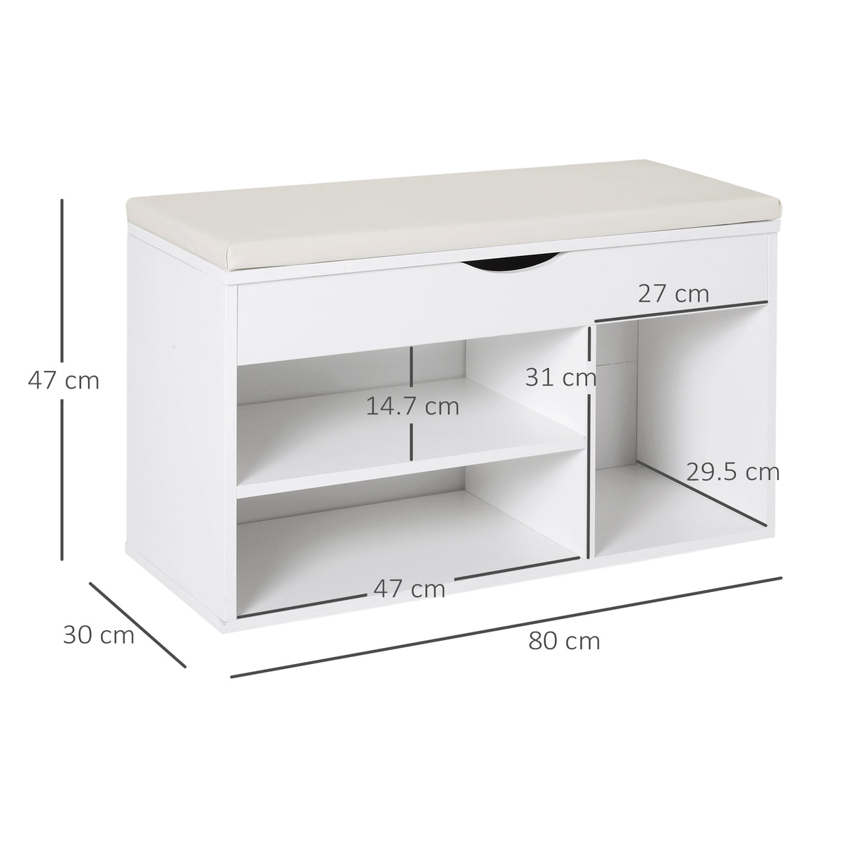 Wooden Shoes Cabinet Bench Hidden Storage Padded Seat Organiser Footwear Rack Hallway White 80 x 30 x 47 cm
