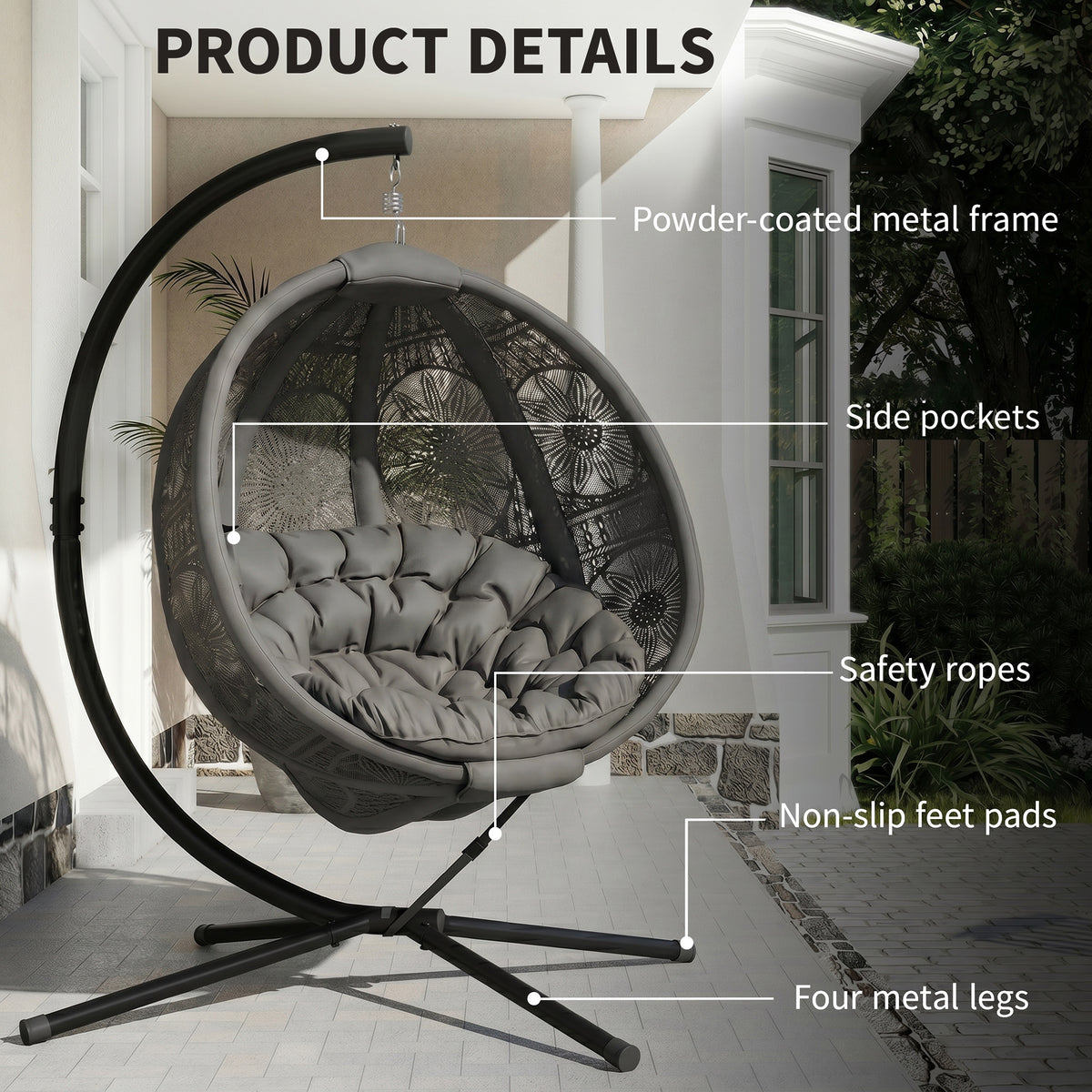 Round Egg Basket Chair, with Steel Stand