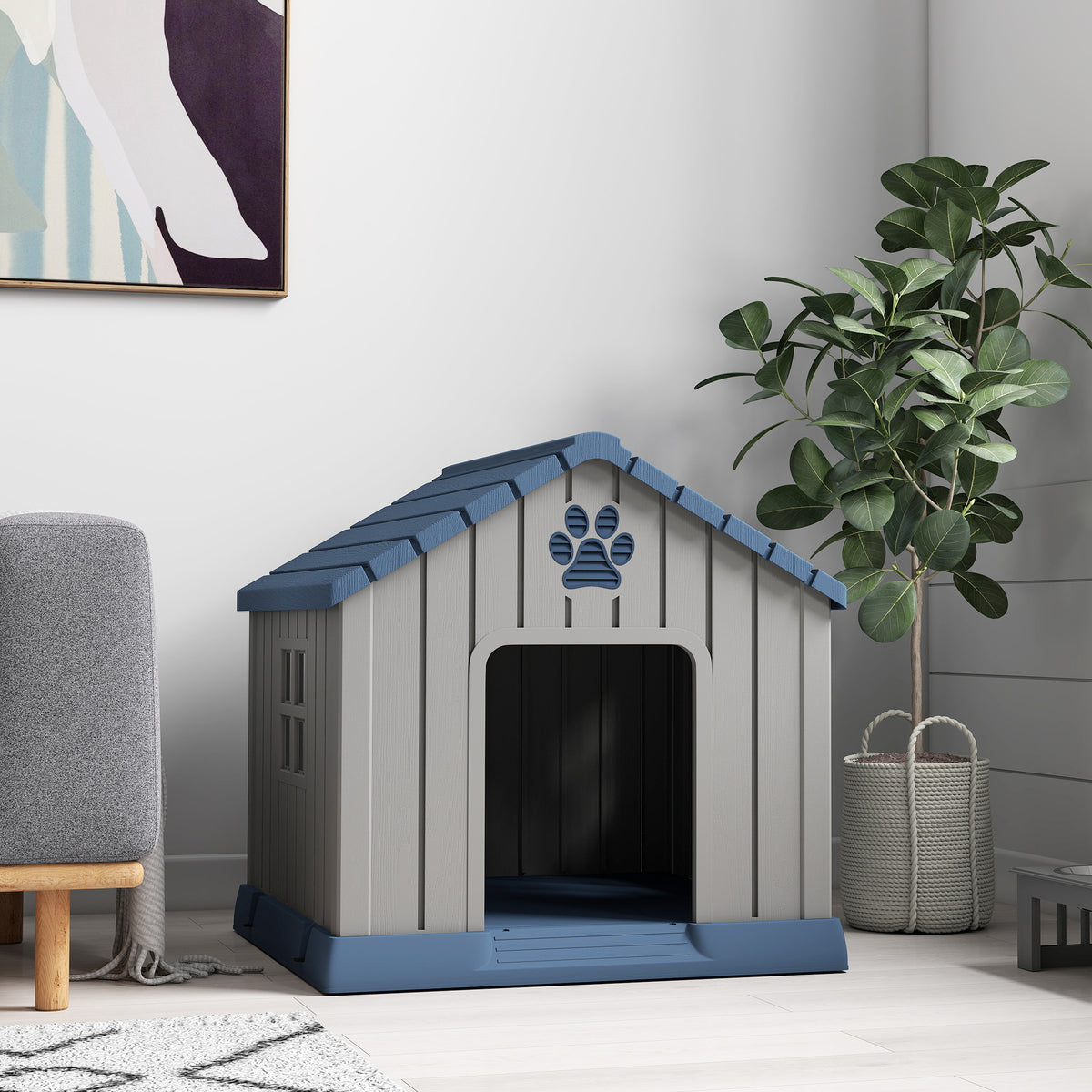 Dog Kennel Outdoor for Medium Dogs, Waterproof Plastic Dog House for Garden, Patio, 85 x 79 x 82 cm, Grey