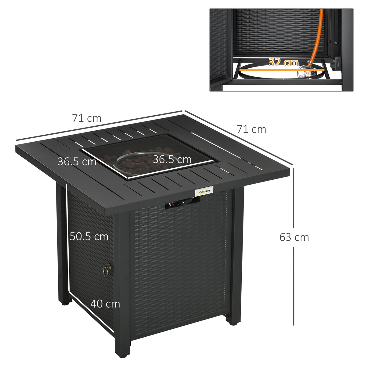 Rattan-style Propane Gas Fire Pit Table with 40, 000 BTU Burner, Square Smokeless Firepit Patio Heater with Thermocouple, Lava Rocks, Waterproof Cover, Spark Guard and Lid