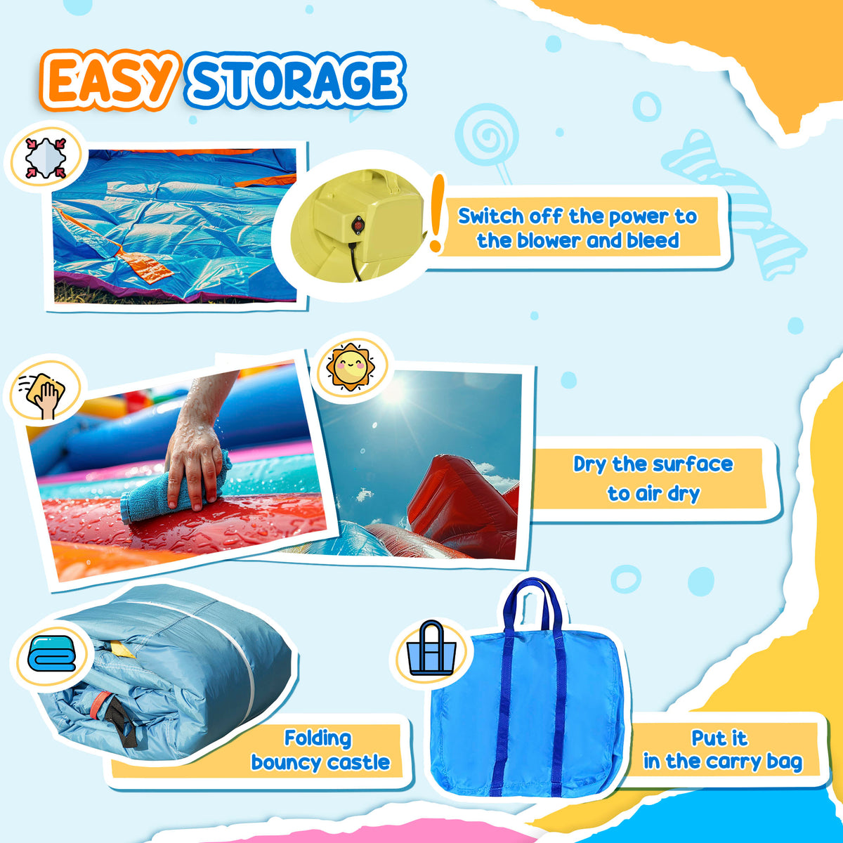 Kids Bouncy Castle, 4 in 1 Large Sailboat Style Inflatable House Slide Trampoline Water Pool Climbing Wall with Blower Carrybag for Kids Age 3-8, 2.65 x 2.6 x 2m