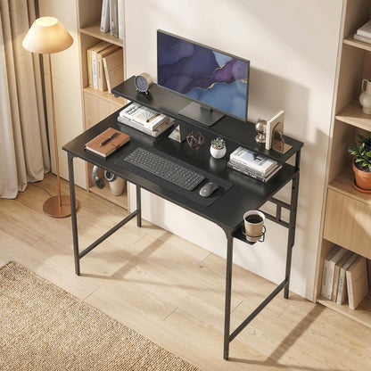 Computer Desk, 80cm Home Office Study Table with Hutch Shelf, Cup Holder, Headphone Hook