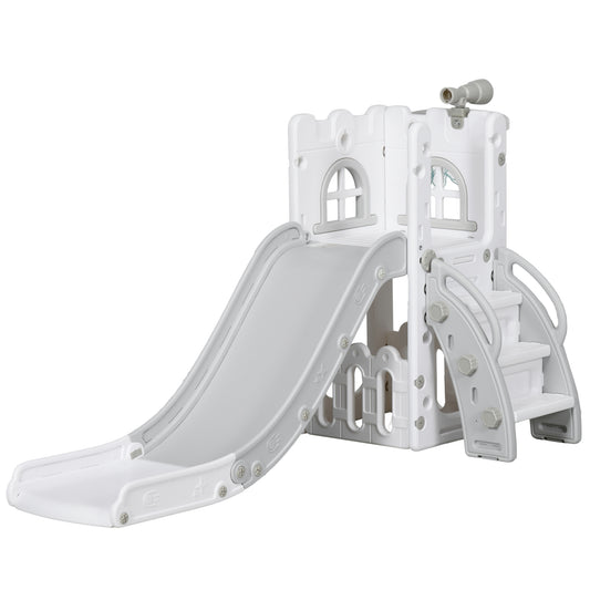 5 in 1 Toddler Slide with Basketball Hoop, Climber, Telescope, Storage Basket, for Ages 1-3 Years
