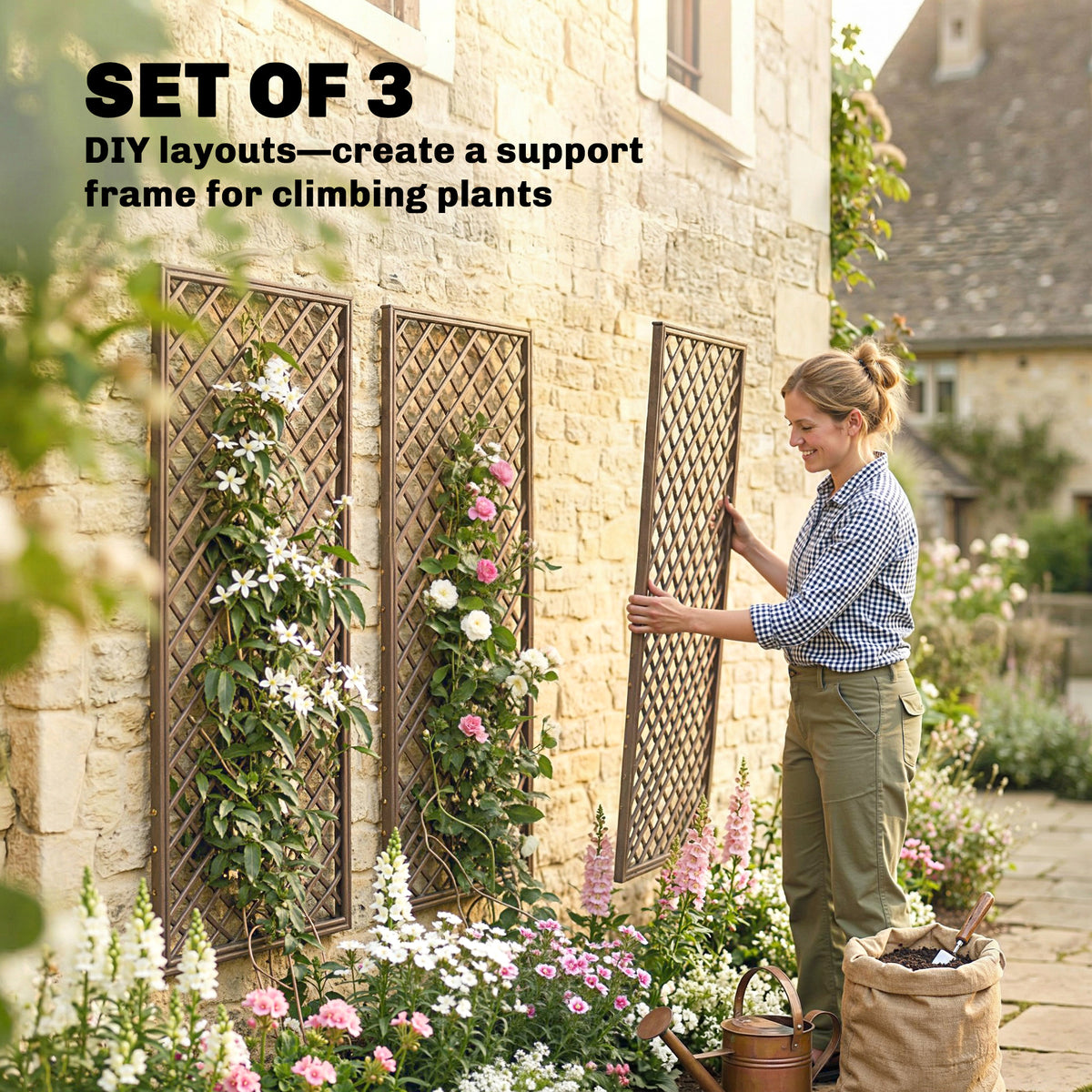 Garden Trellis, Decorative Trellis Panels for Climbing Outdoor Plants, Natural Wood Finish