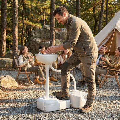 Portable Camping Sink with Running Water and Wastewater Tank, Hand Wash Basin with Rolling Wheels, Foot Pump, Soap Dispenser for Outdoor Events, Gatherings, Picnic