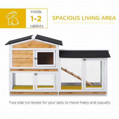 2 Tier Rabbit Hutch with No-leak Plastic Trays Wooden Guinea Pig Hutch with Run, Yellow