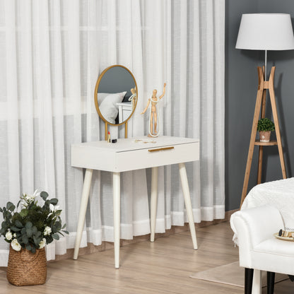 Dressing Table, with Round Mirror, 80 x 40 x 123 cm - White