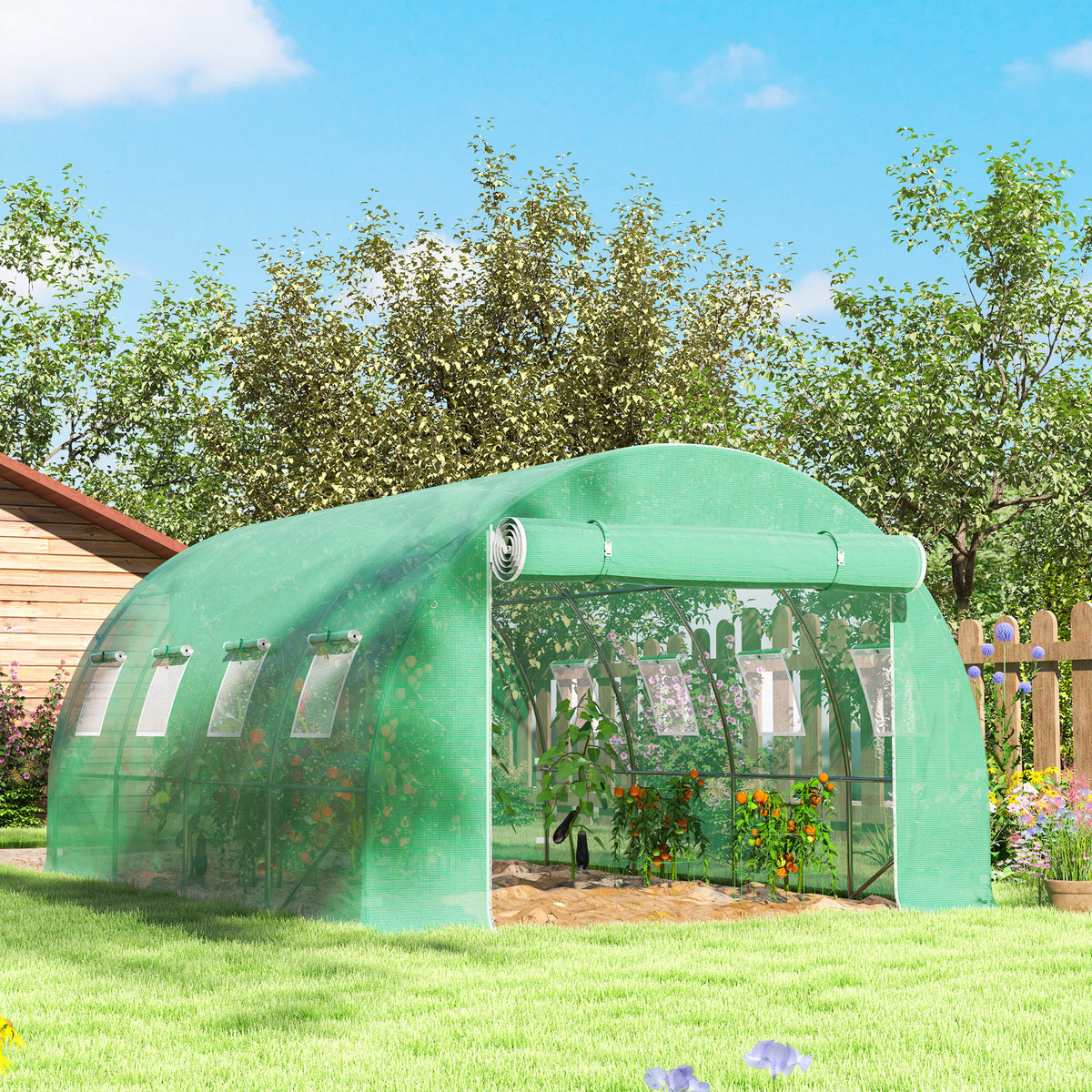 4 x 3 x 2m Polytunnel Greenhouse Replacement Cover ONLY Winter Garden Plant PE Cover for Tunnel Walk-in Greenhouse with Roll-up Windows Door Outdoor, Green