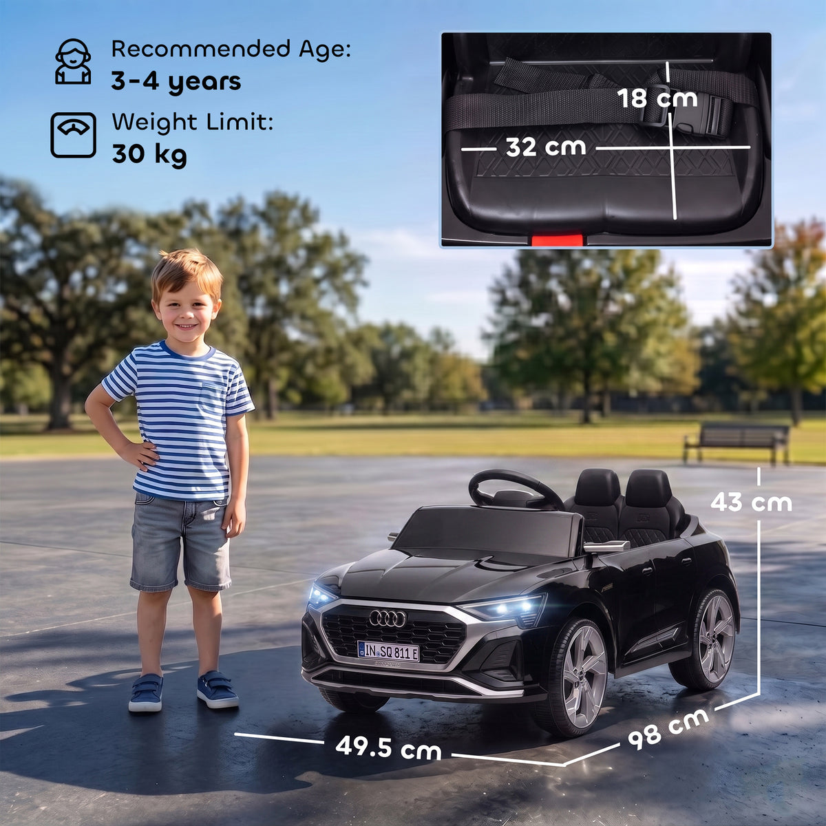 Audi Q8 etron Sportback Licensed Ride on Car with Remote Control, Four-Wheel Suspension, Soft Start for Ages 3-4