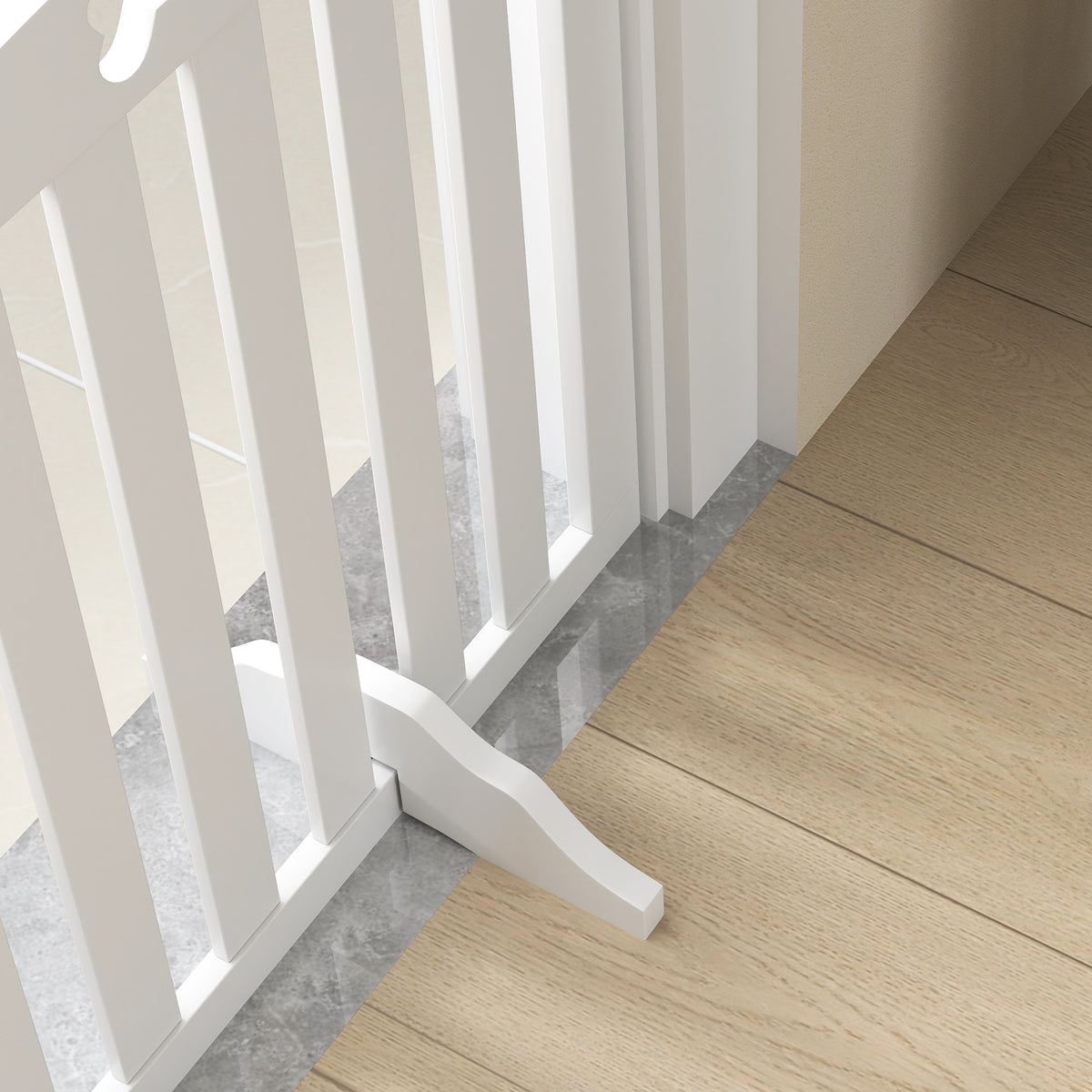 Wooden Dog Gate, Freestanding Pet Gate with Support Feet for Doorways, Hallways, Stairs, 207.5L x 61H cm, White