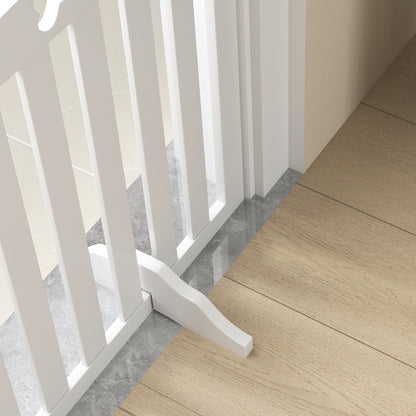 Wooden Dog Gate, Freestanding Pet Gate with Support Feet for Doorways, Hallways, Stairs, 207.5L x 61H cm, White