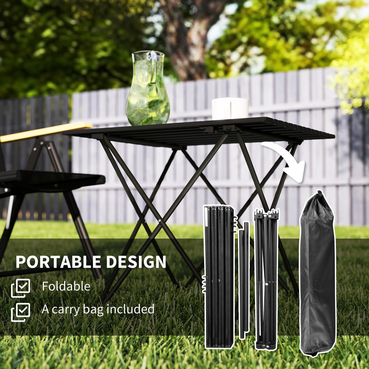 Folding Camping Table, Lightweight Metal Picnic Table with Carry Bag, Foldable Table for Outdoor Camping, Picnic, Hiking, BBQ, Fishing, Black