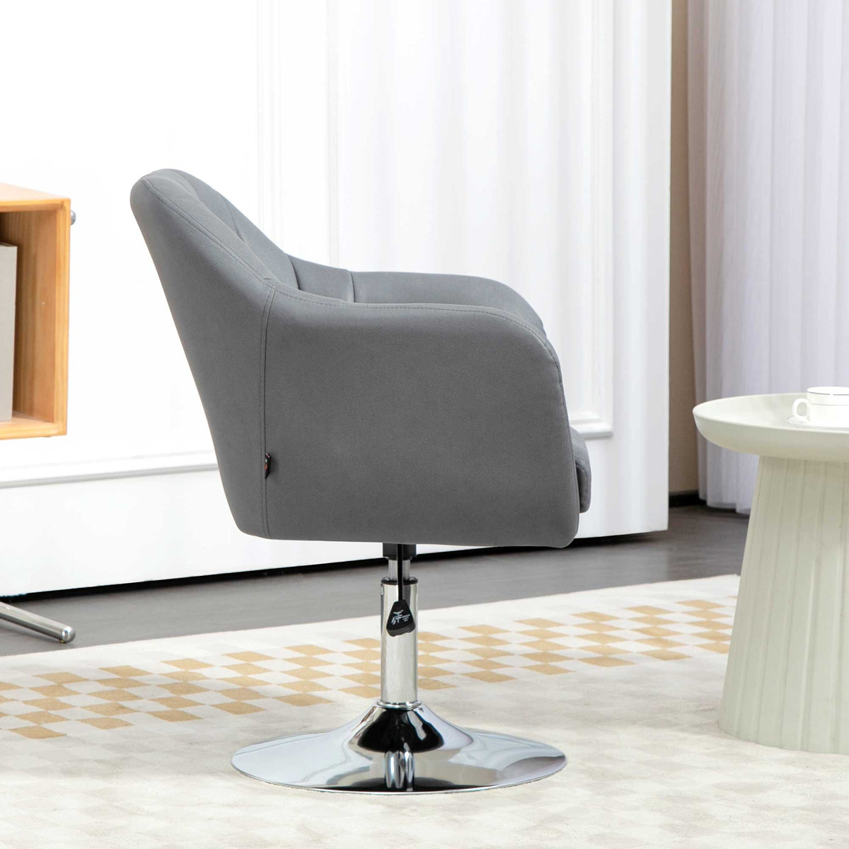 Swivel Accent Chair, Microfiber Cloth Tub Vanity Chair, Modern Armchair with Adjustable Height and Lumbar Support for Living Room Bedroom Salon Make up Room Dressing Table, Dark Grey