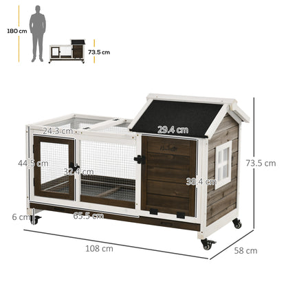 Wooden Rabbit Hutch, Guinea Pig Cage, with Removable Tray, Wheels