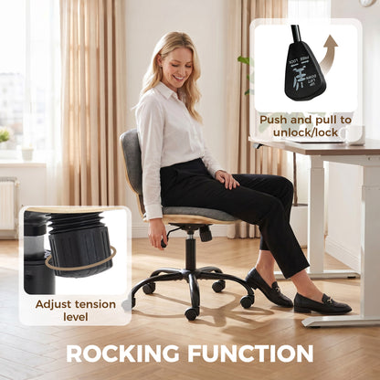 Home Office Desk Chair Rocking Function Ergonomic Swivel Chair with PU Wheels