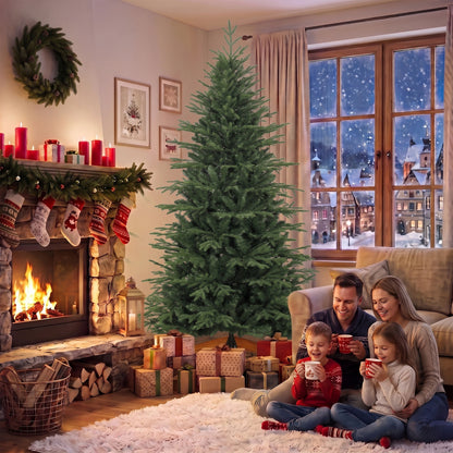 7ft Artificial Christmas Tree Full Hinged Xmas Tree Solid Pine Wood Stand, Green