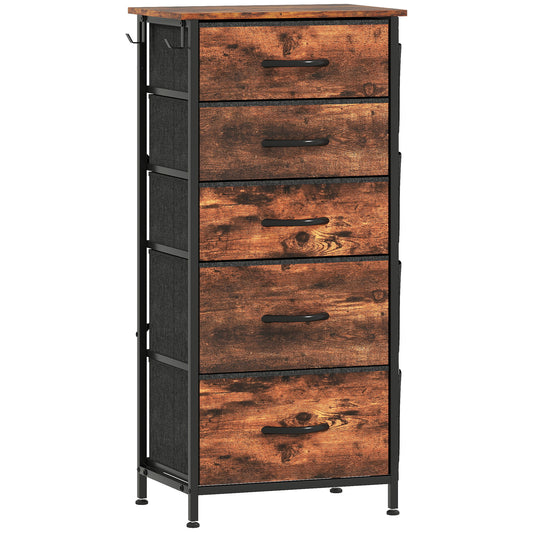 Chest of Five Fabric Drawers - Rustic Brown