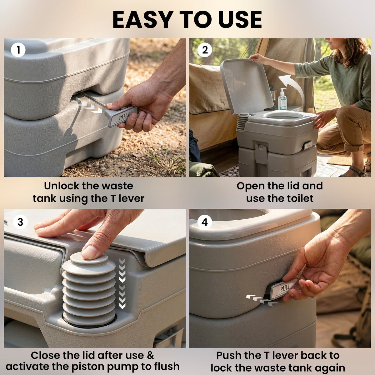 Portable Camping Toilet, 20L Flushable Porta Potty Portaloo with 2 Detachable Tanks, Flush and Double Seal Valve for Outdoor Camping Hiking Travel Caravan