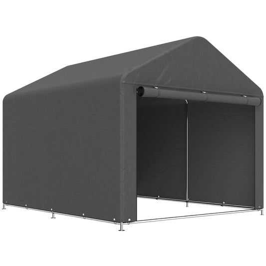 6.6 x 7.8ft Outdoor Garden Storage Shed, Waterproof Bike Tent with Roll-up Zipper Door, Galvanised Metal Frame, Portable Shed Shelter Carport for Motorcycle Garden Tools, Dark Grey