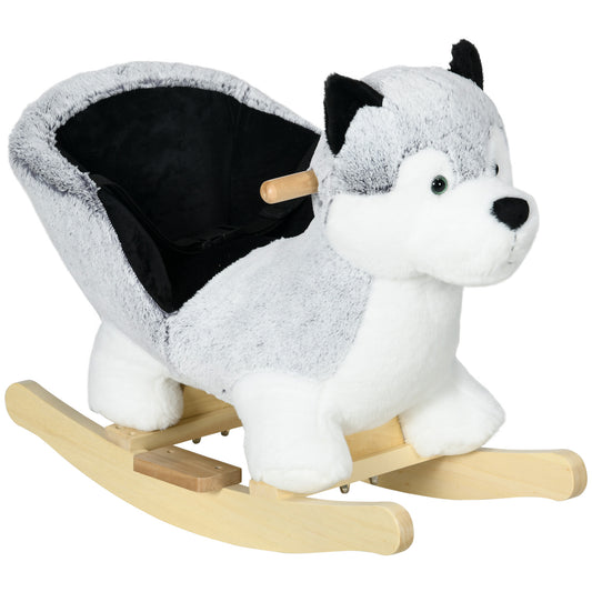 Baby Rocking Horse, Husky-Designed Plush Rocking Animal, with Sounds, Seatbelt, for Ages 18-36 Months - Grey