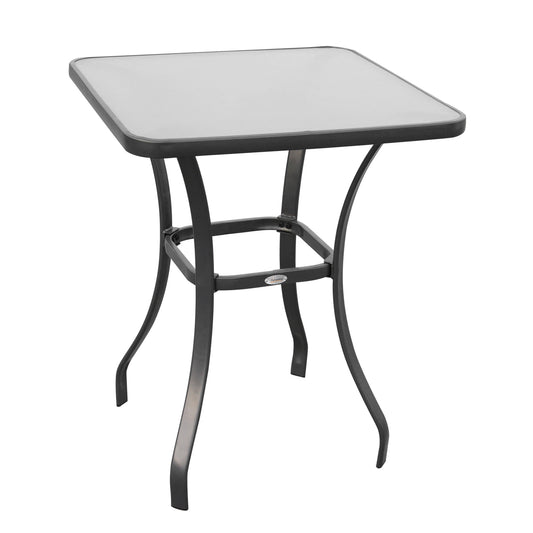 Square Garden Table, Outdoor Coffee Table with Tempered Glass Top, Bar Bistro Dining Table, Metal Frame for Patio, Balcony, 68.5 x 68.5 x 84cm