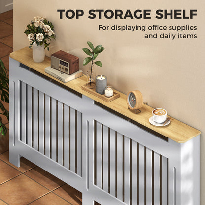 Slatted Radiator Cover, Painted Cabinet with Line Grill Design, 172W × 19D × 81H cm, Grey