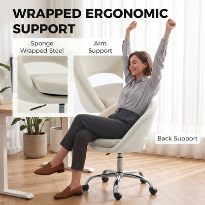 Velvet Desk Chair, Modern Office Chair with Height-Adjustable, Wheels, for Home Study Bedroom