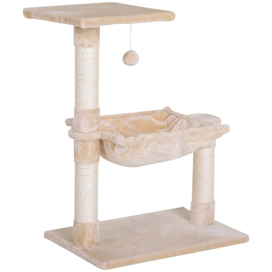 Cat Scratch Post with Bed Cat Tree for Indoor Cats Sisal Scratching Posts Hammock Kitty Activity Centre Beige