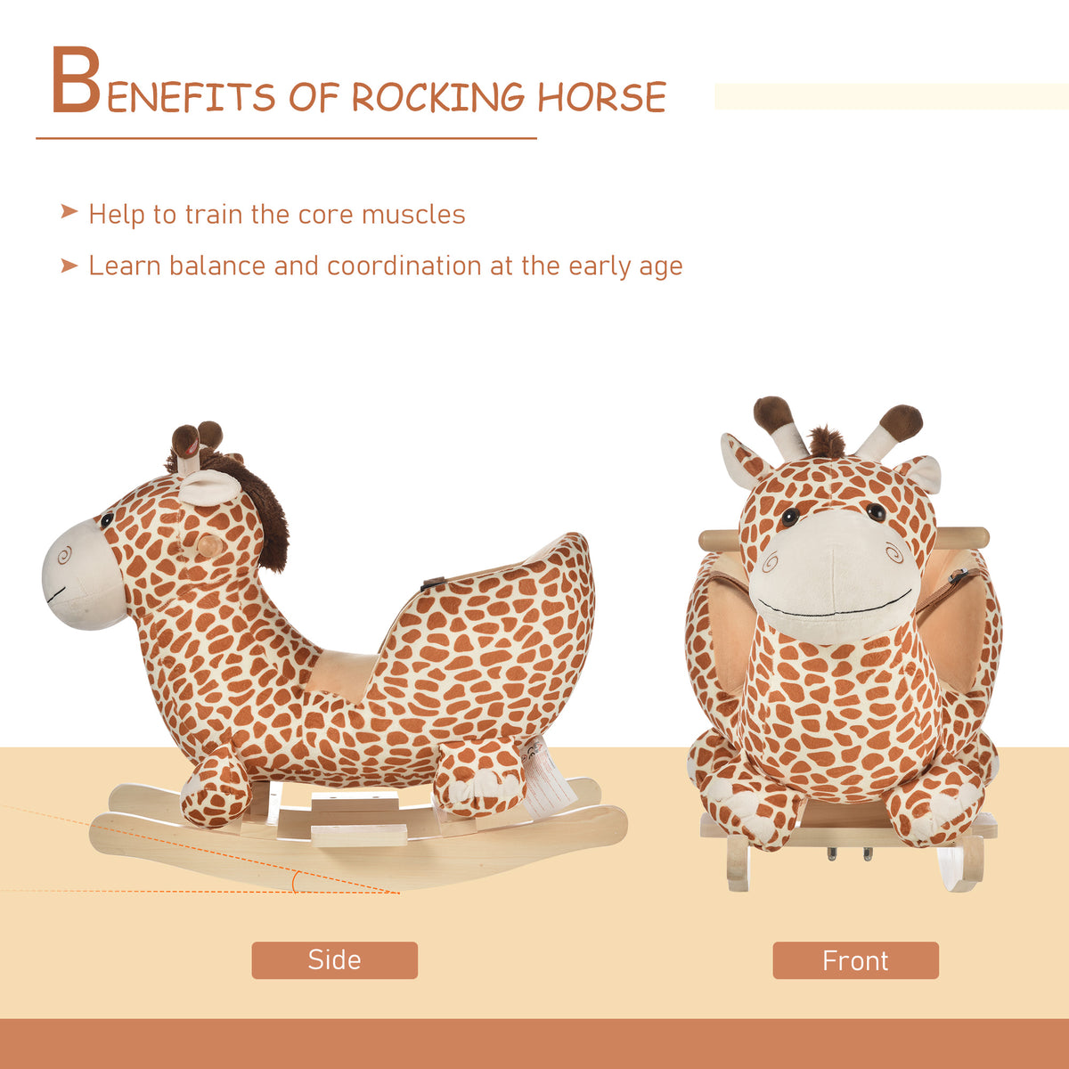 Kids Rocking Horse, Giraffe Plush Ride-On Toy with Music, Soft Touch & Seat Belt, Toddler Baby Gift for 18M+