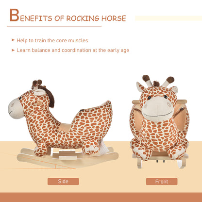 Kids Rocking Horse, Giraffe Plush Ride-On Toy with Music, Soft Touch & Seat Belt, Toddler Baby Gift for 18M+