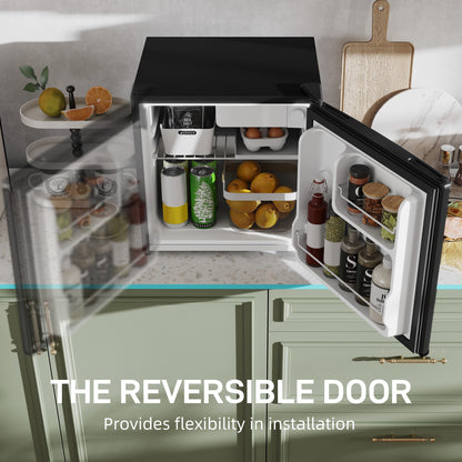 46 Litre Table Top Mini Fridge, Small Fridge with Ice Box, Reversible Door, Adjustable Temperature and Legs for Bedrooms, Home Office