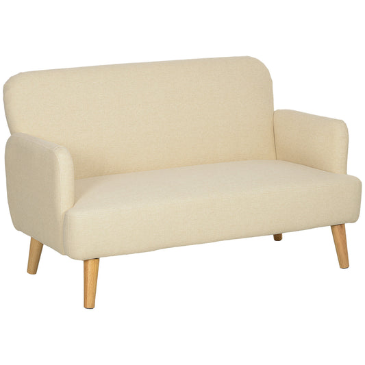 Velvet Feel Fabric 2 Seater Sofa, Small Sofa Loveseat with 21cm Thick Padding and Wood Legs