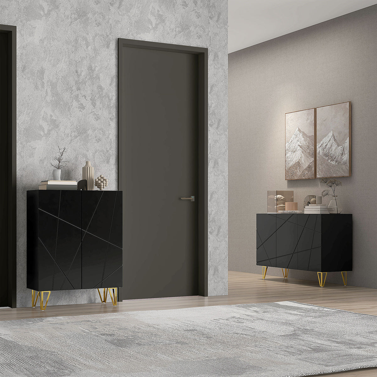 Modern Luxe High Gloss Sideboard, with Hairpin Legs - Black