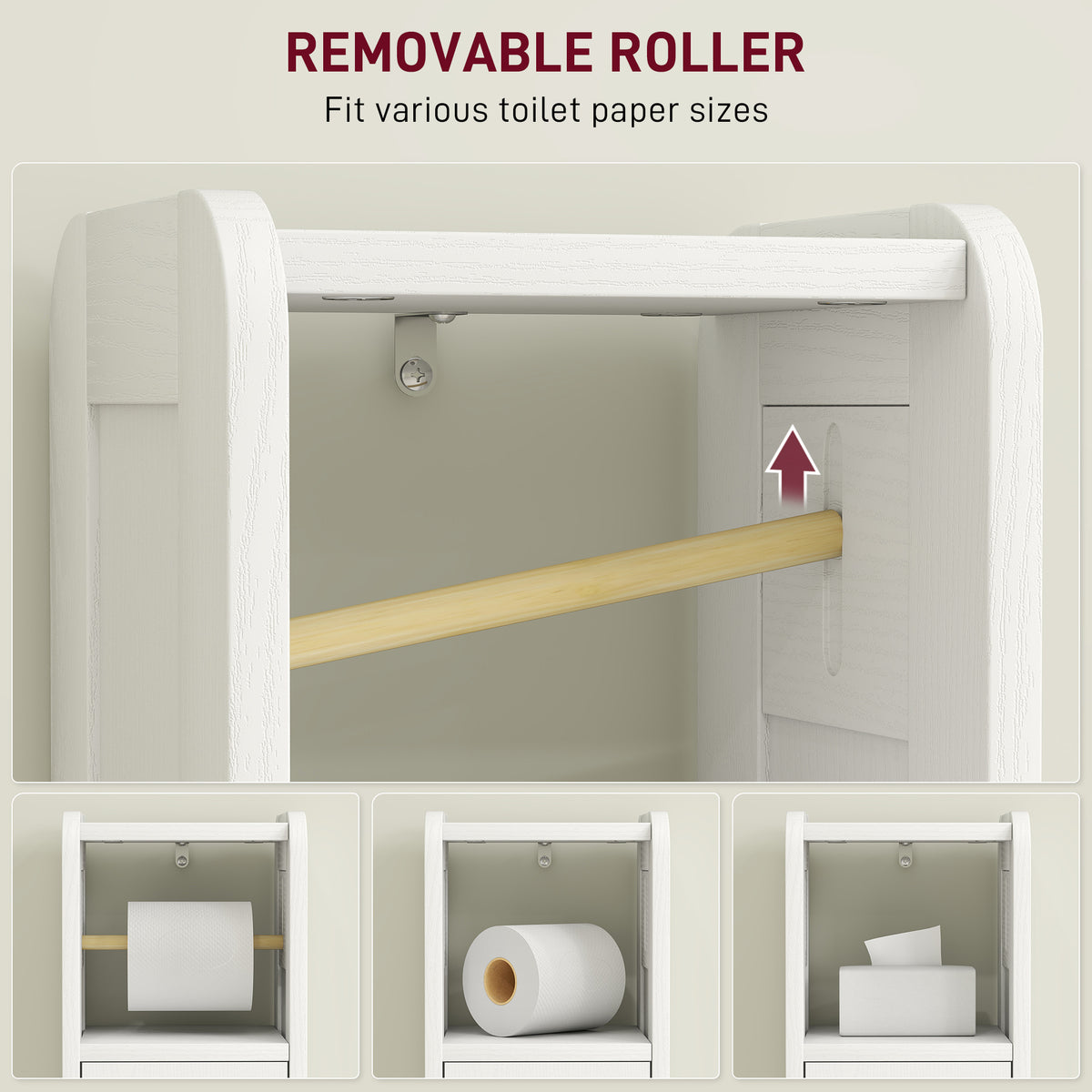 Small Bathroom Storage Cabinet with Toilet Roll Holder - White