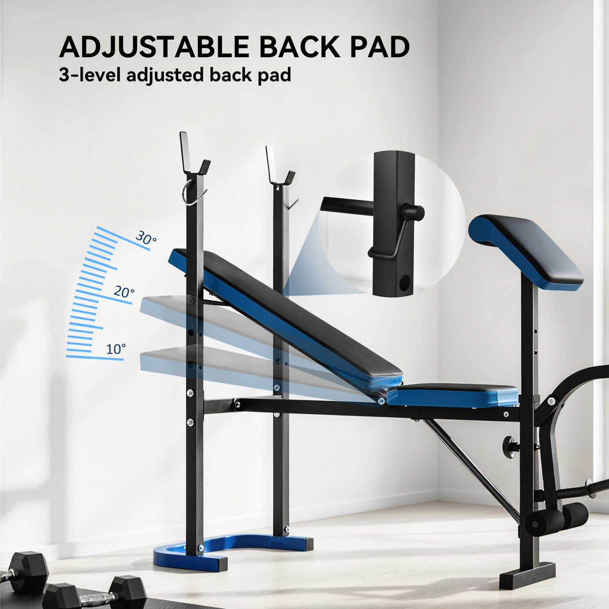 Adjustable Weight Bench with Leg Developer Barbell Rack for Lifting and Strength Training Multifunctional Workout Station for Home Gym Fitness, Black
