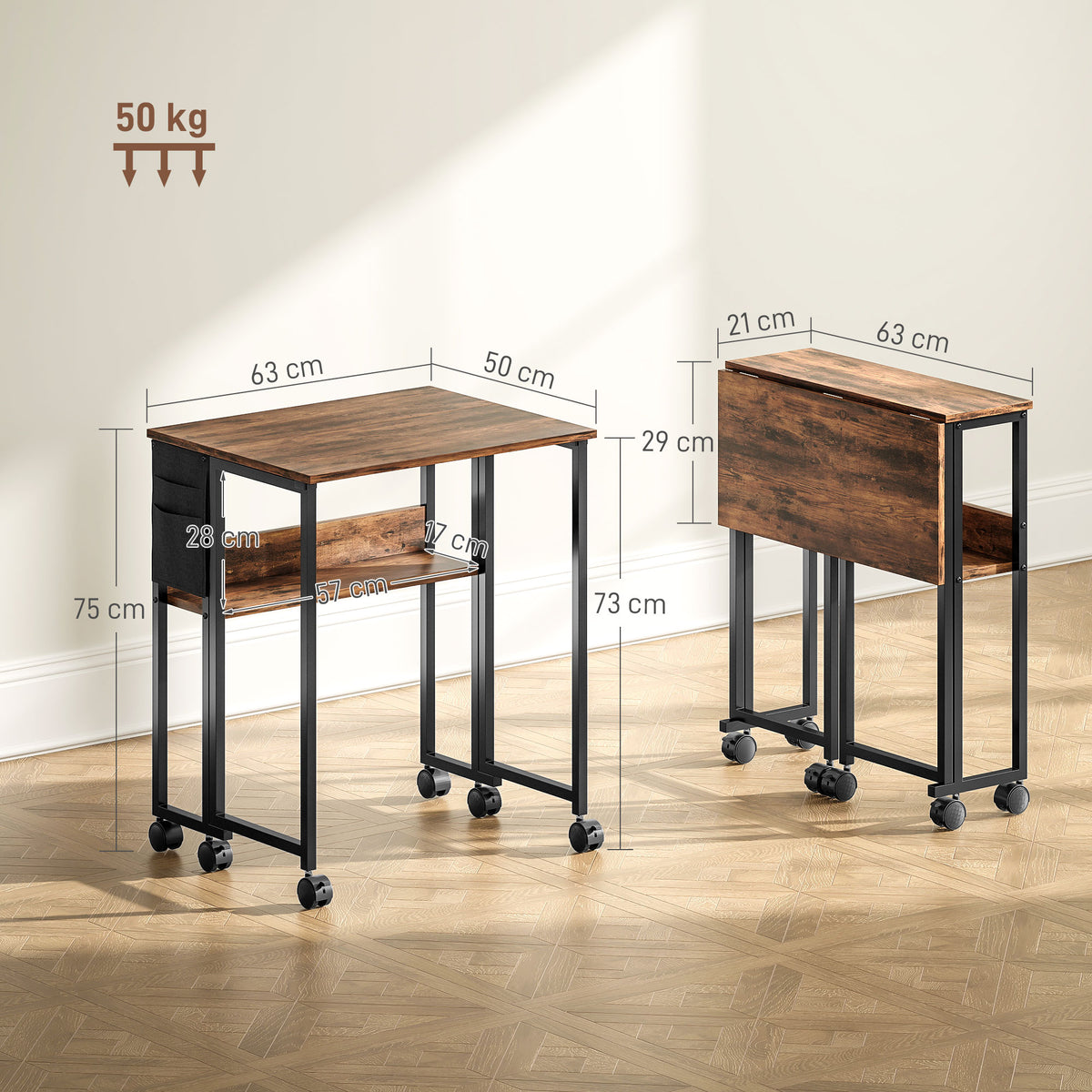 63 cm Drop Leaf Writing Work Desk - Rustic Brown
