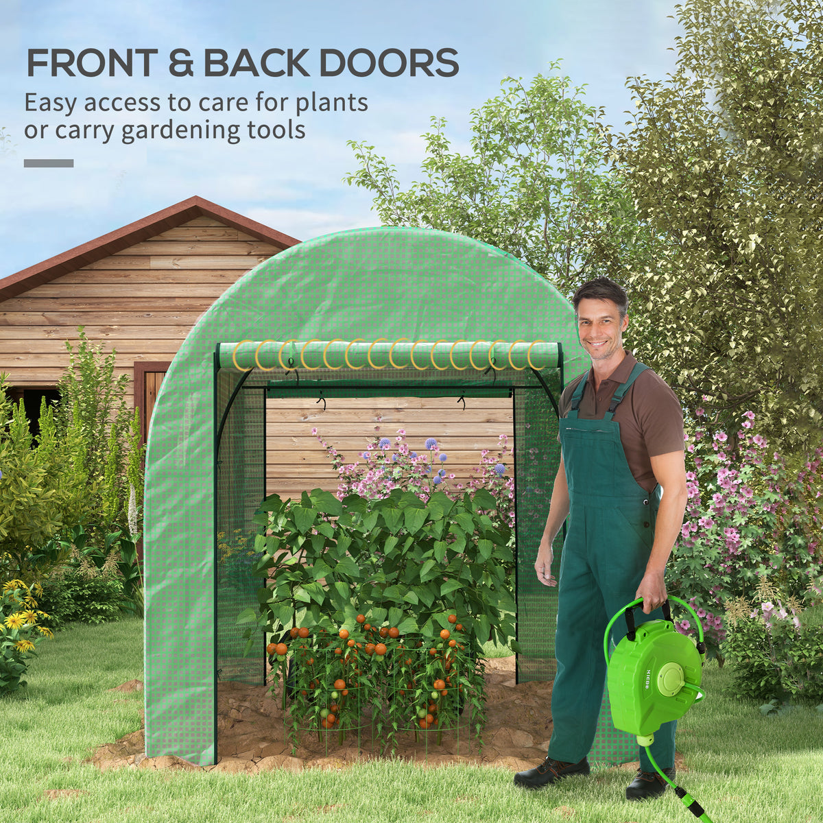 180 x 180cm Walk-In Polytunnel Greenhouse - Green