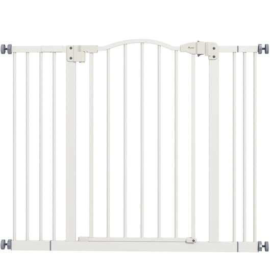 Metal 74-100cm Adjustable Pet Gate Safety Barrier w/ Auto-Close Door White