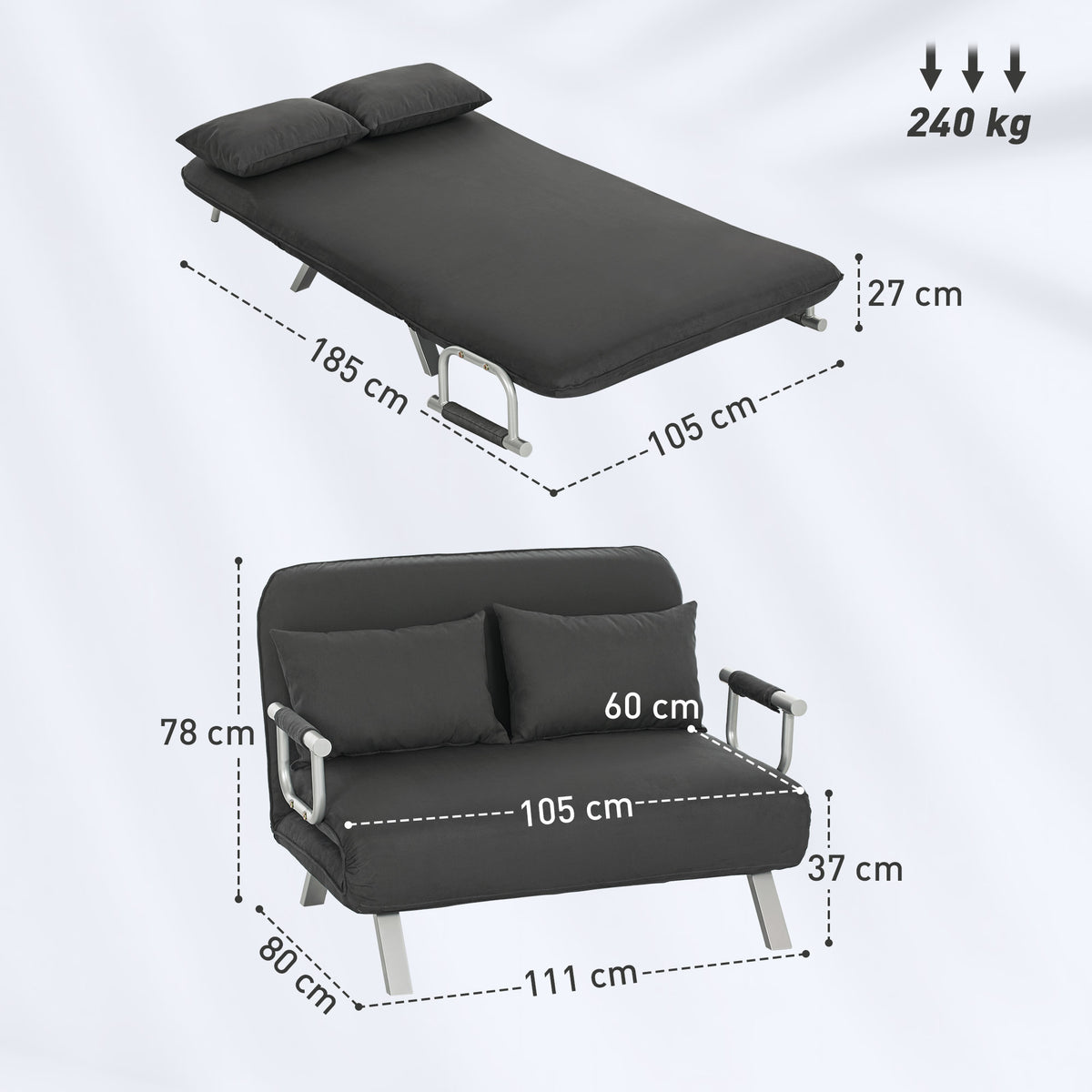 Two-Seater Click-Clack Sofa Bed