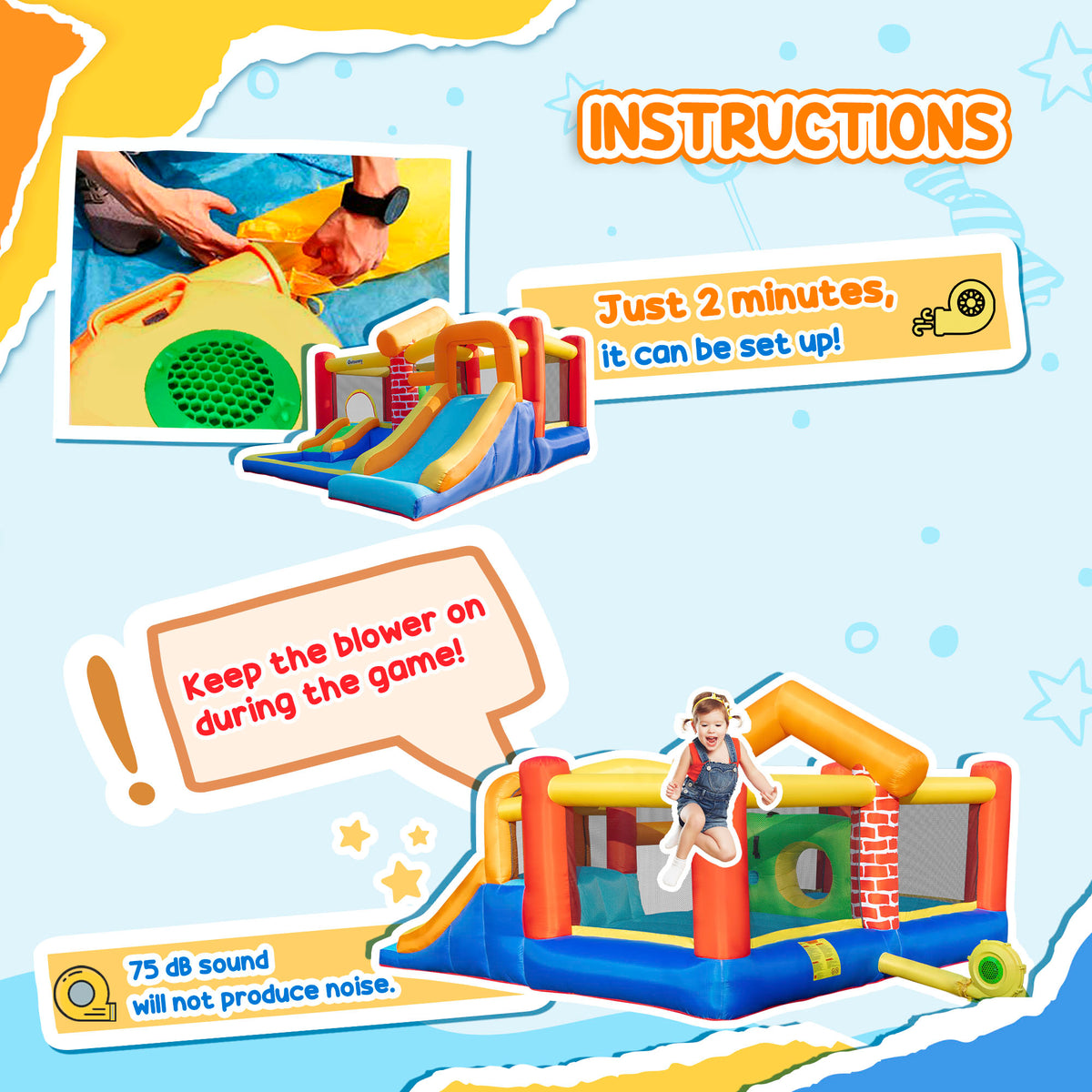 4 in 1 Large Bouncy Castle with Blower, Inflatable Bounce House with Double Slides, Trampoline, Inflatable House Pool, Climbing Wall, Carrybag for Kids Age 3-8, 3.8 x 3.7 x 2.3 m