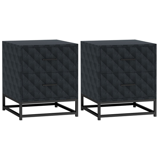 Bedside Tables Set of 2, Modern Bedside Table Nightstand with 2 Drawers, Bedside Cabinet Sofa Side Table with Storage, Steel Legs for Bedroom, Living Room, Black