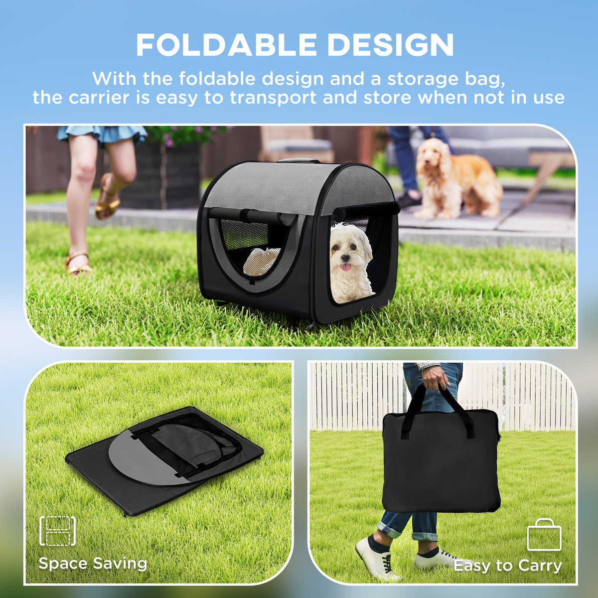 Folding Fabric Soft Pet Crate, 46Lx36Wx41H cm - Black