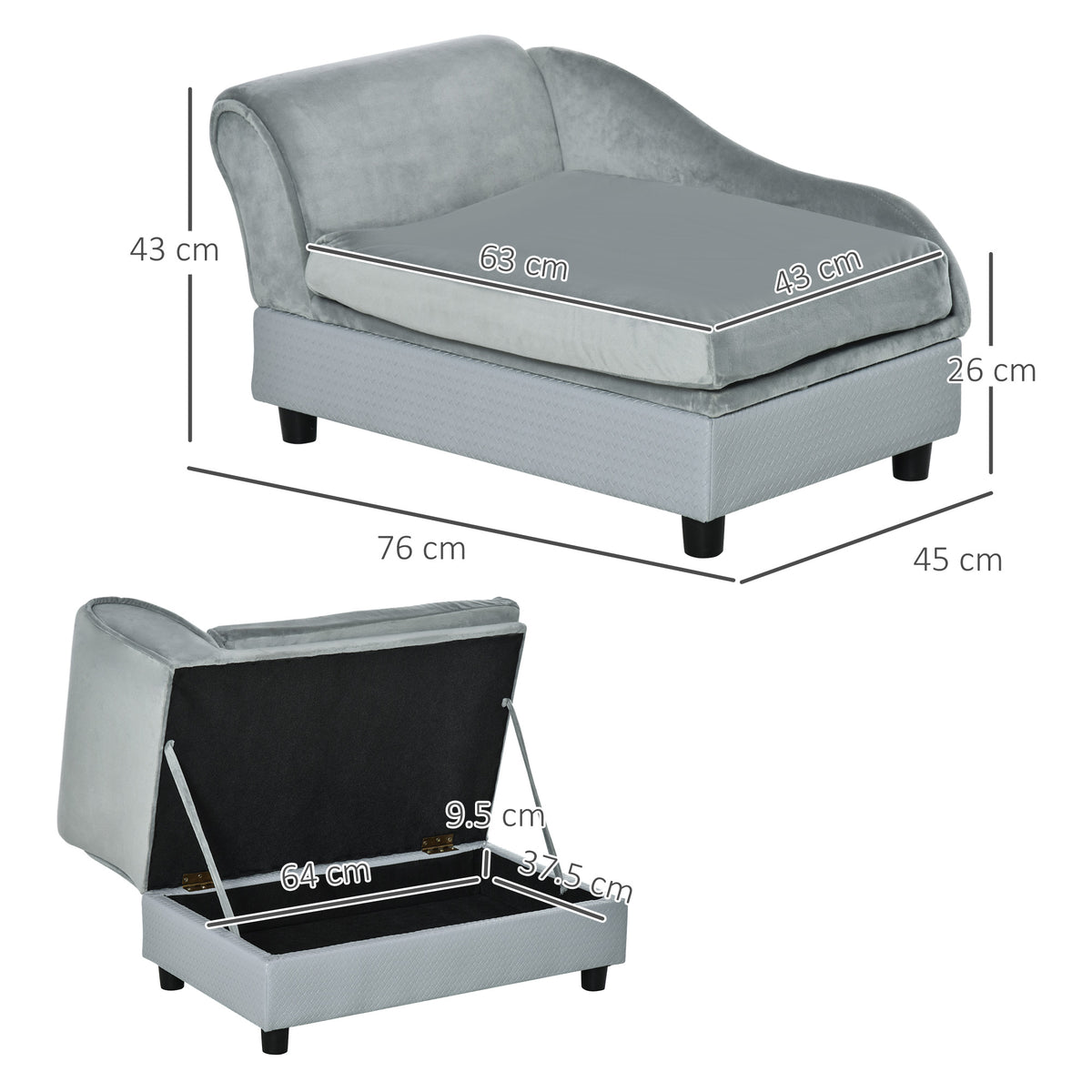 Pet Sofa Chair, with Storage, Cushion, for Small Dogs, Cats - Light Grey